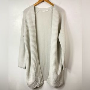 Reserved Basic  Textured Long Open Front Knit Cardigan Size Medium Grey